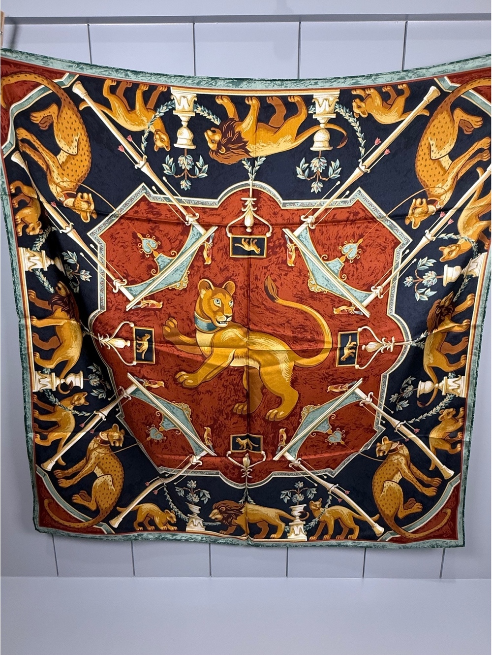 Vintage WATHNE 100% Silk Lioness Scarf Made in Japan